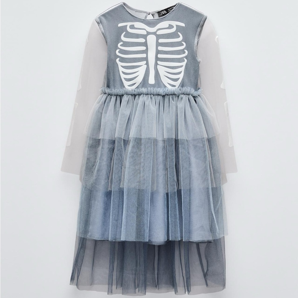 Zara Kids Halloween Skeleton Princess Tulle Dress with headband.
